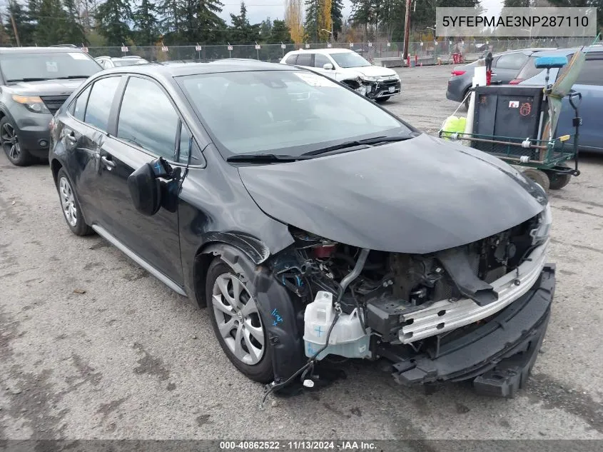 2022 Toyota Corolla Le VIN: 5YFEPMAE3NP287110 Lot: 40862522