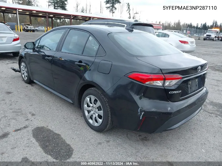 2022 Toyota Corolla Le VIN: 5YFEPMAE3NP287110 Lot: 40862522