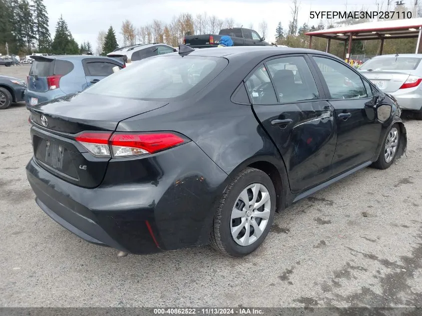 2022 Toyota Corolla Le VIN: 5YFEPMAE3NP287110 Lot: 40862522