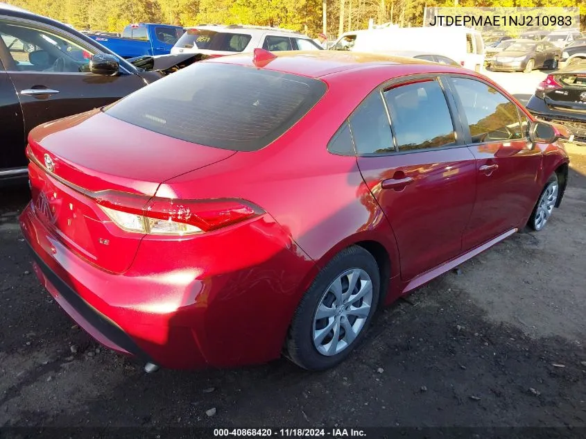 2022 Toyota Corolla Le VIN: JTDEPMAE1NJ210983 Lot: 40868420