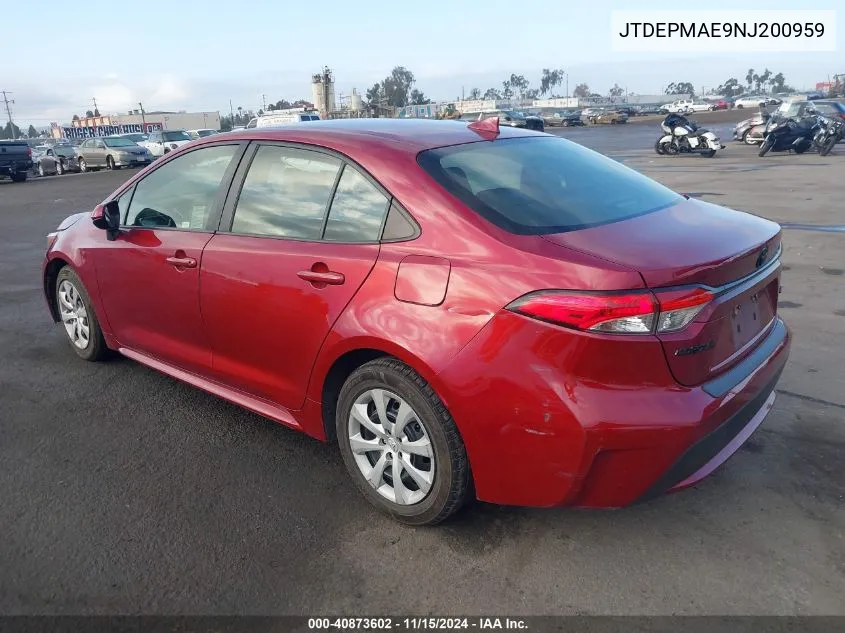 2022 Toyota Corolla Le VIN: JTDEPMAE9NJ200959 Lot: 40873602