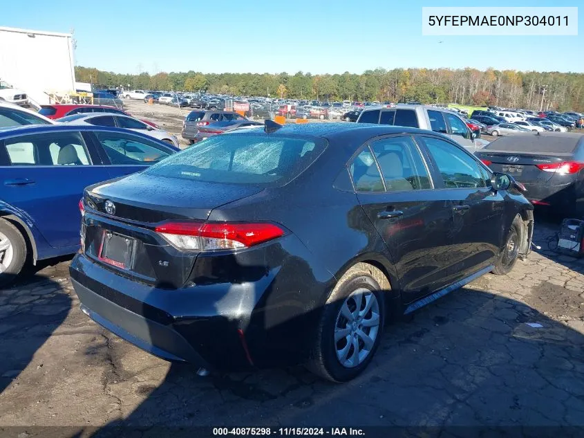 2022 Toyota Corolla Le VIN: 5YFEPMAE0NP304011 Lot: 40875298