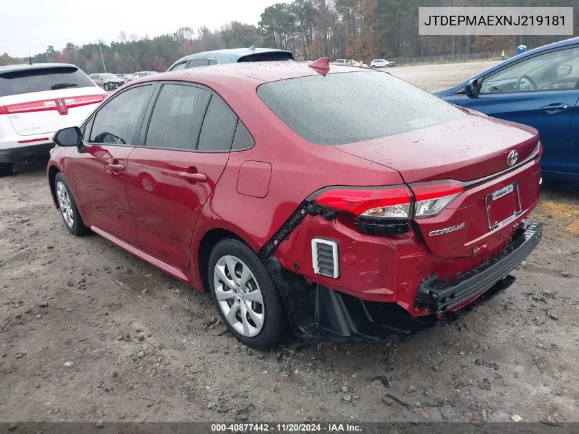 2022 Toyota Corolla Le VIN: JTDEPMAEXNJ219181 Lot: 40877442