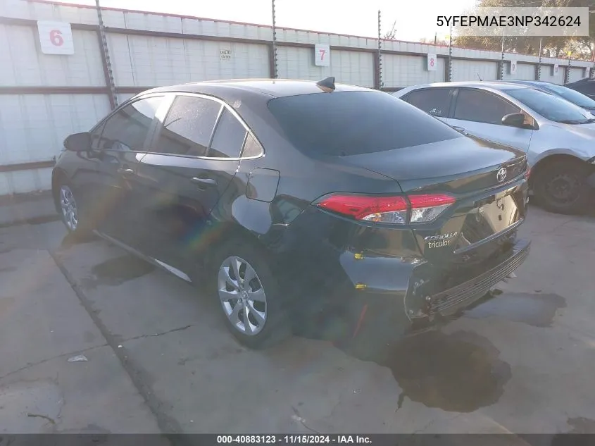 2022 Toyota Corolla Le VIN: 5YFEPMAE3NP342624 Lot: 40883123