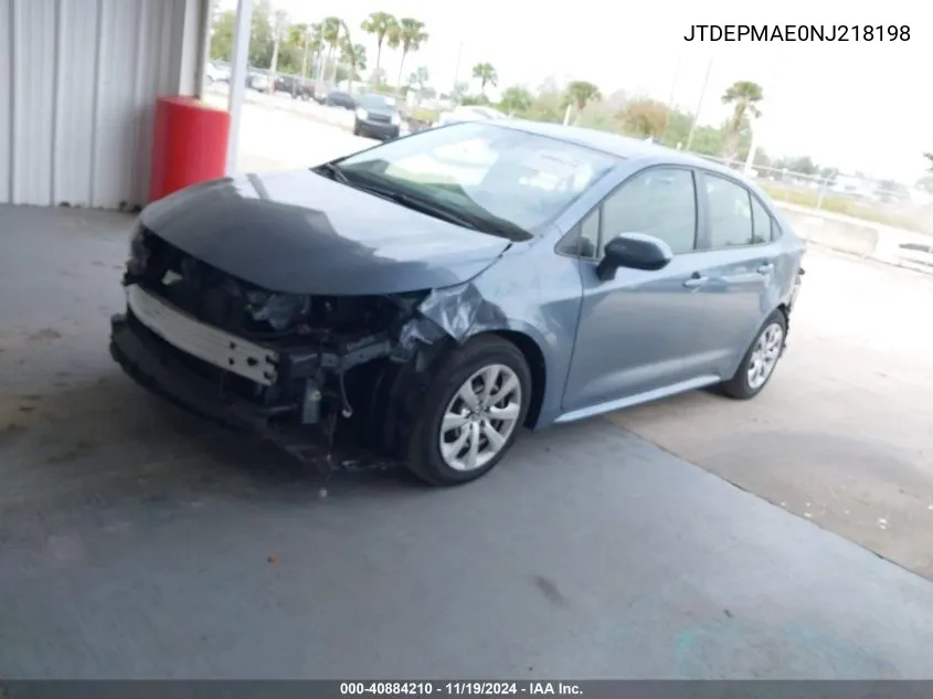 2022 Toyota Corolla Le VIN: JTDEPMAE0NJ218198 Lot: 40884210