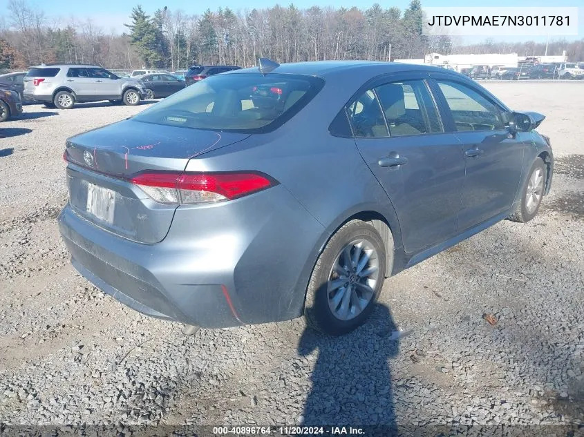 2022 Toyota Corolla Le VIN: JTDVPMAE7N3011781 Lot: 40896764