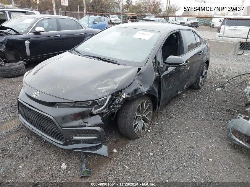 2022 Toyota Corolla Se VIN: 5YFS4MCE7NP139437 Lot: 40901661