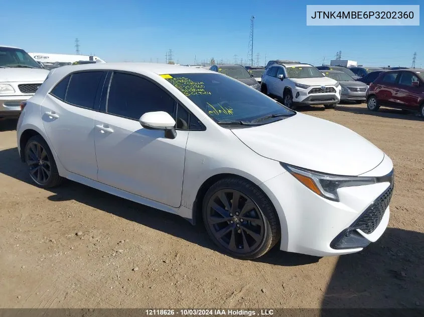 2023 Toyota Corolla Se VIN: JTNK4MBE6P3202360 Lot: 12118626