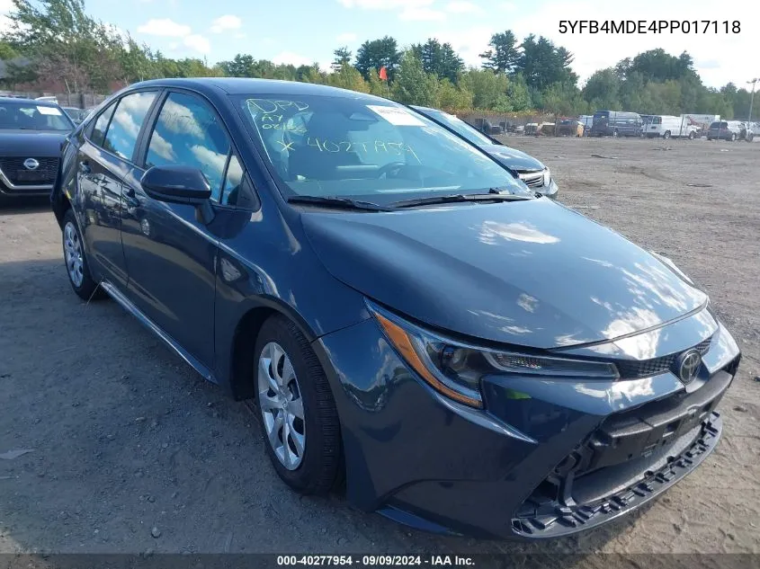 2023 Toyota Corolla Le VIN: 5YFB4MDE4PP017118 Lot: 40277954