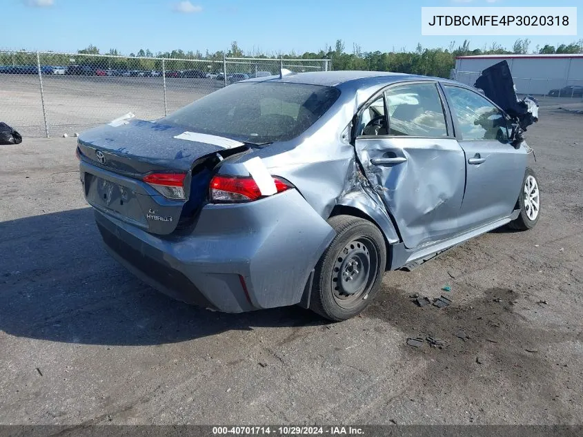 2023 Toyota Corolla Hybrid Le VIN: JTDBCMFE4P3020318 Lot: 40701714