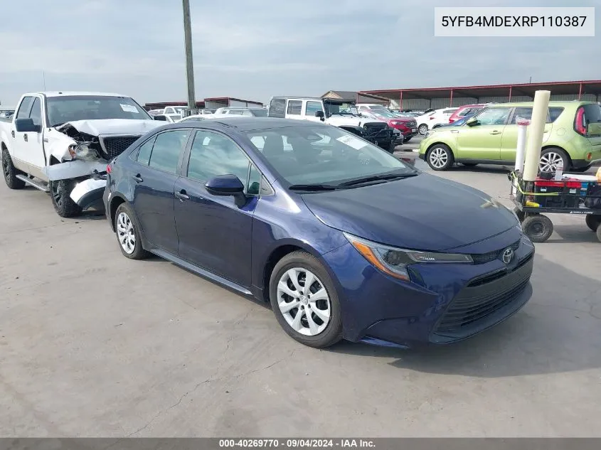 2024 Toyota Corolla Le VIN: 5YFB4MDEXRP110387 Lot: 40269770