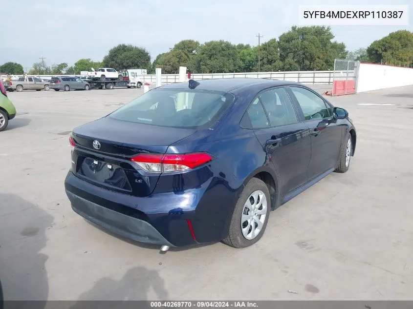 2024 Toyota Corolla Le VIN: 5YFB4MDEXRP110387 Lot: 40269770