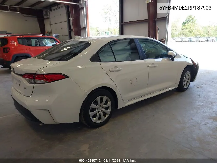 2024 Toyota Corolla Le VIN: 5YFB4MDE2RP187903 Lot: 40280712