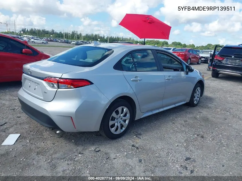 2024 Toyota Corolla Le VIN: 5YFB4MDE9RP139511 Lot: 40287714