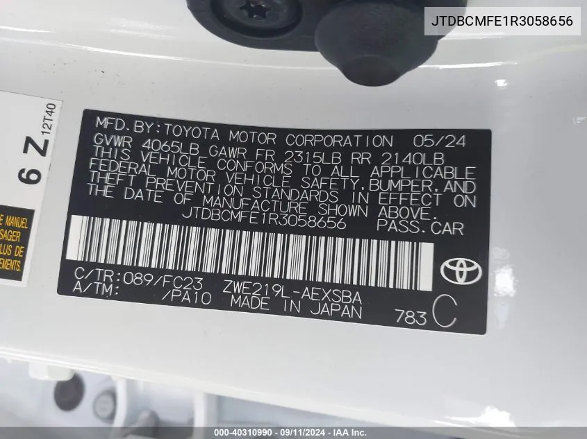 JTDBCMFE1R3058656 2024 Toyota Corolla Hybrid Se