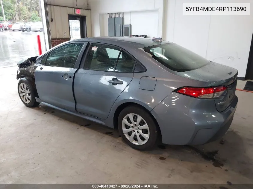 2024 Toyota Corolla Le VIN: 5YFB4MDE4RP113690 Lot: 40410427