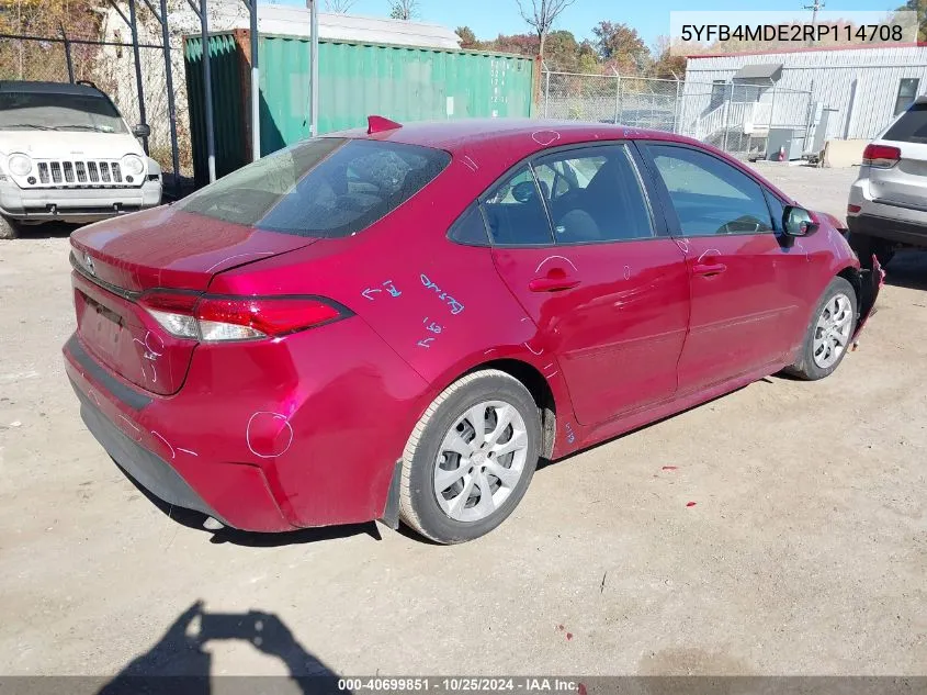 2024 Toyota Corolla Le VIN: 5YFB4MDE2RP114708 Lot: 40699851