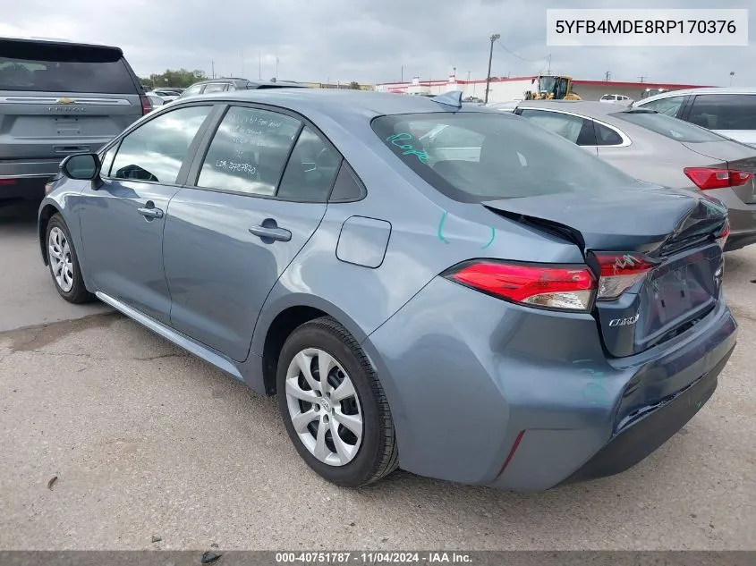 2024 Toyota Corolla Le VIN: 5YFB4MDE8RP170376 Lot: 40751787