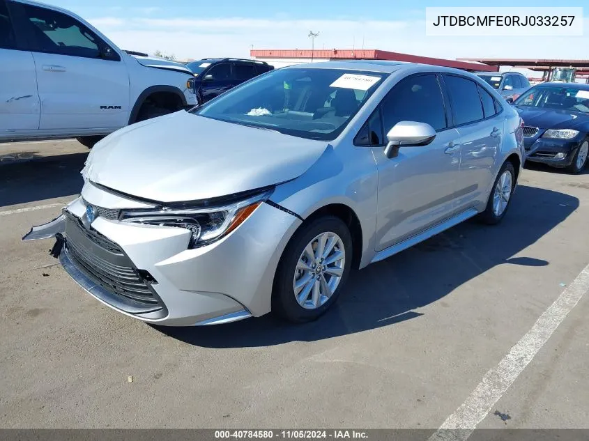 2024 Toyota Corolla Hybrid Le VIN: JTDBCMFE0RJ033257 Lot: 40784580