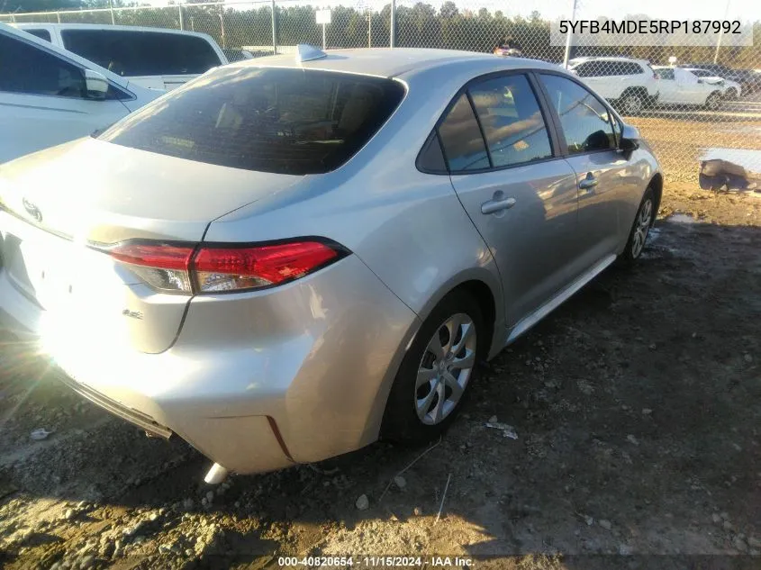 2024 Toyota Corolla Le VIN: 5YFB4MDE5RP187992 Lot: 40820654