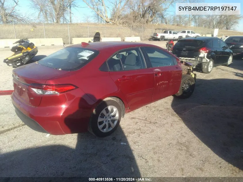 2024 Toyota Corolla Le VIN: 5YFB4MDE7RP197147 Lot: 40913536