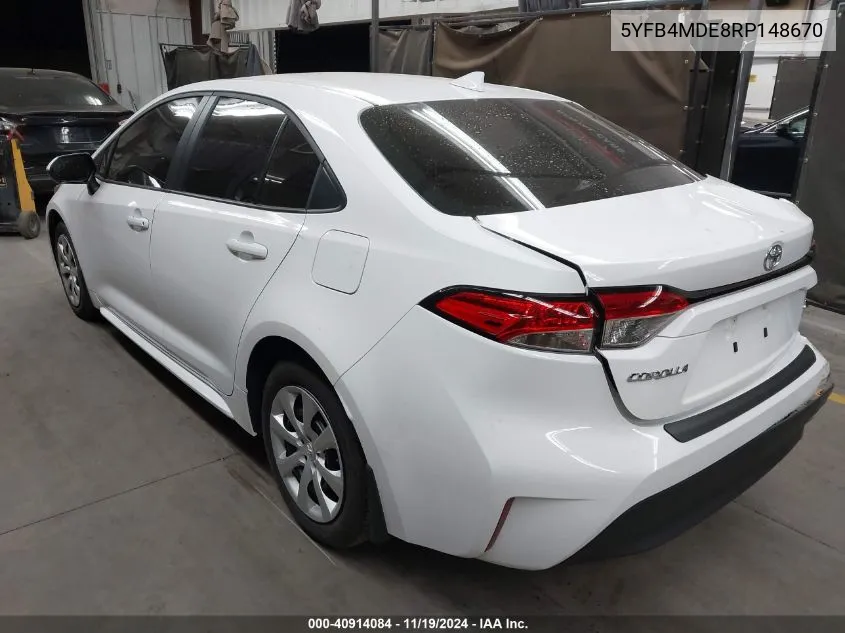 2024 Toyota Corolla Le VIN: 5YFB4MDE8RP148670 Lot: 40914084