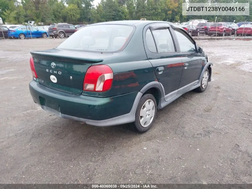 2000 Toyota Echo VIN: JTDBT1238Y0046166 Lot: 40360038