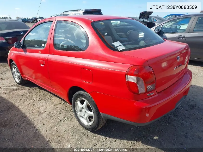 2000 Toyota Echo VIN: JTDAT1238Y0080569 Lot: 40762707