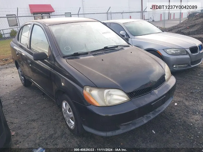 2000 Toyota Echo VIN: JTDBT1237Y0042089 Lot: 40829333