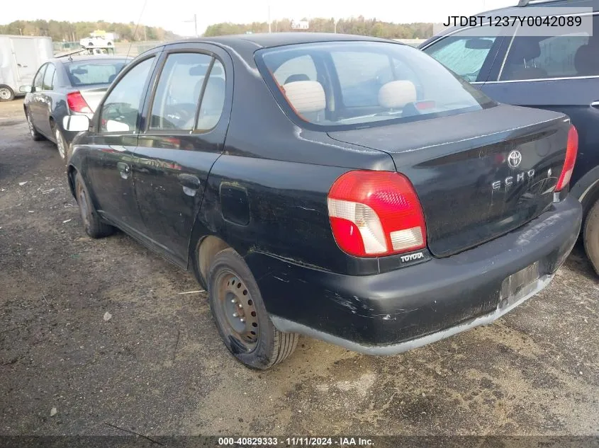 2000 Toyota Echo VIN: JTDBT1237Y0042089 Lot: 40829333