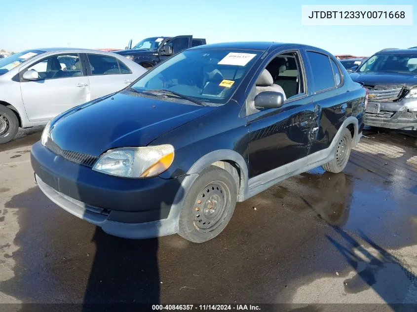 2000 Toyota Echo VIN: JTDBT1233Y0071668 Lot: 40846357