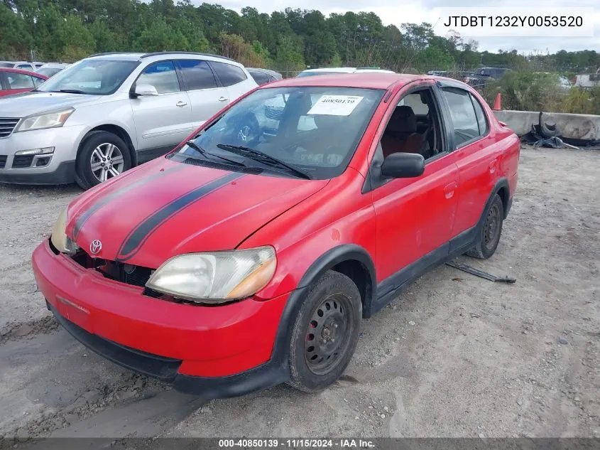 2000 Toyota Echo VIN: JTDBT1232Y0053520 Lot: 40850139