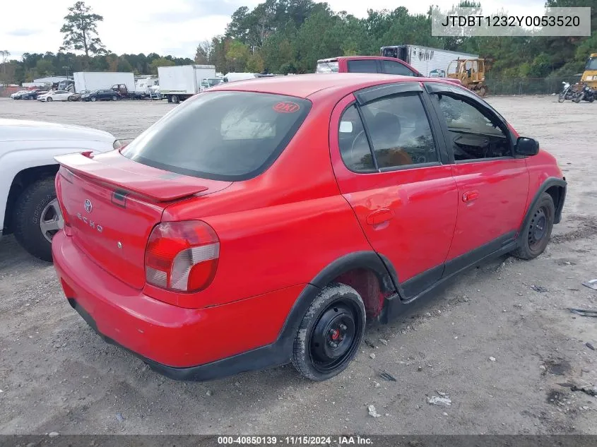 2000 Toyota Echo VIN: JTDBT1232Y0053520 Lot: 40850139