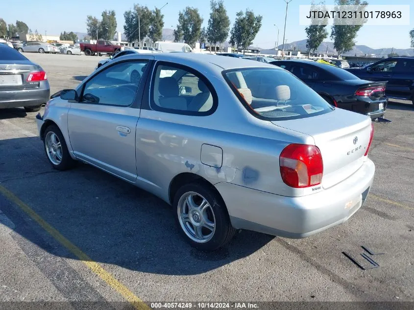 2001 Toyota Echo VIN: JTDAT123110178963 Lot: 40574249