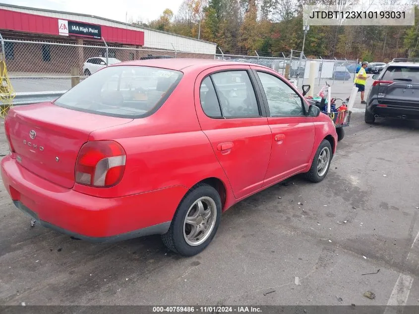 2001 Toyota Echo VIN: JTDBT123X10193031 Lot: 40759486