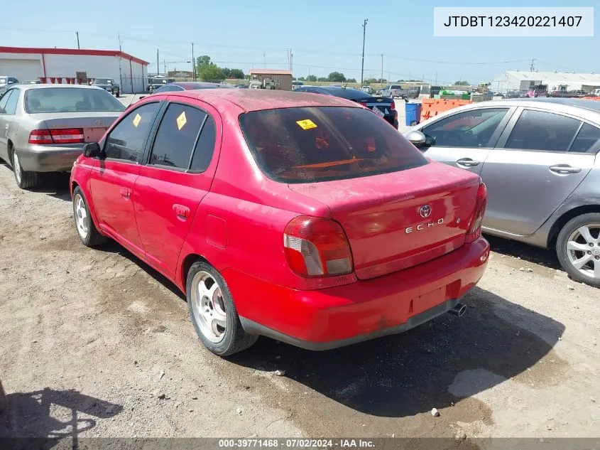 2002 Toyota Echo VIN: JTDBT123420221407 Lot: 39771468