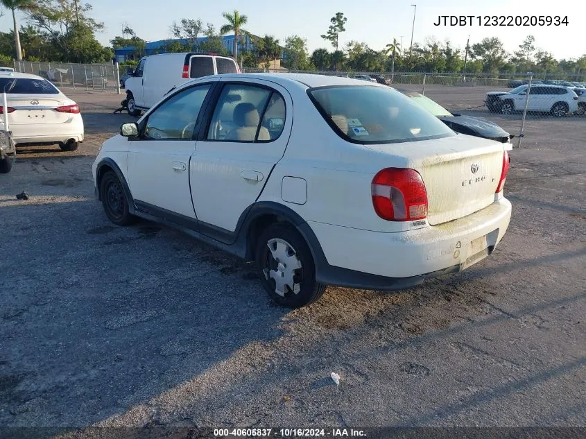 2002 Toyota Echo VIN: JTDBT123220205934 Lot: 40605837