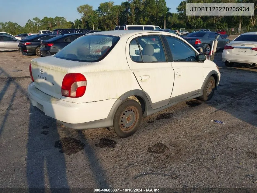 2002 Toyota Echo VIN: JTDBT123220205934 Lot: 40605837