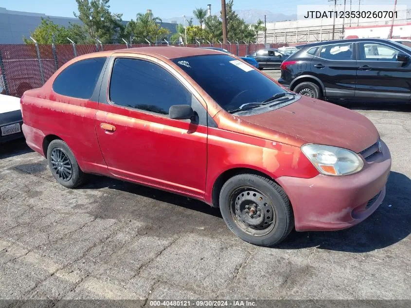 2003 Toyota Echo VIN: JTDAT123530260701 Lot: 40480121