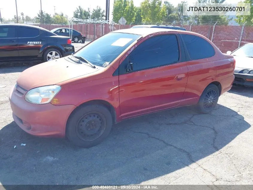 2003 Toyota Echo VIN: JTDAT123530260701 Lot: 40480121