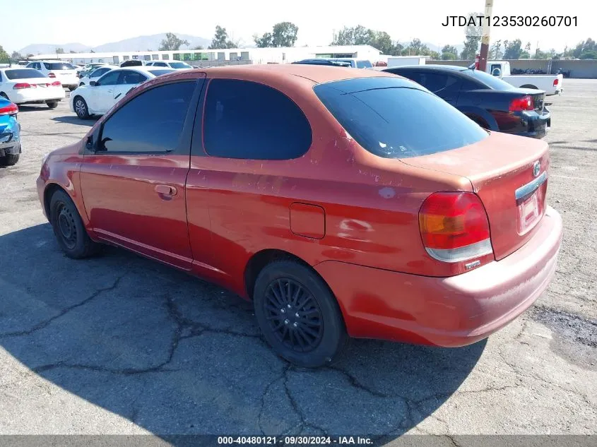 2003 Toyota Echo VIN: JTDAT123530260701 Lot: 40480121