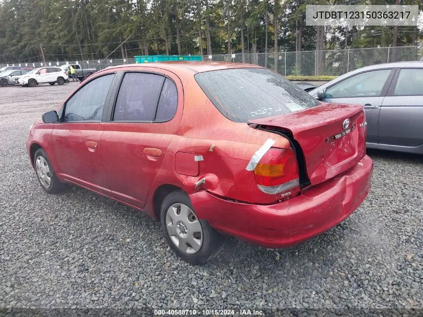 2005 Toyota Echo VIN: JTDBT123150363217 Lot: 40588710