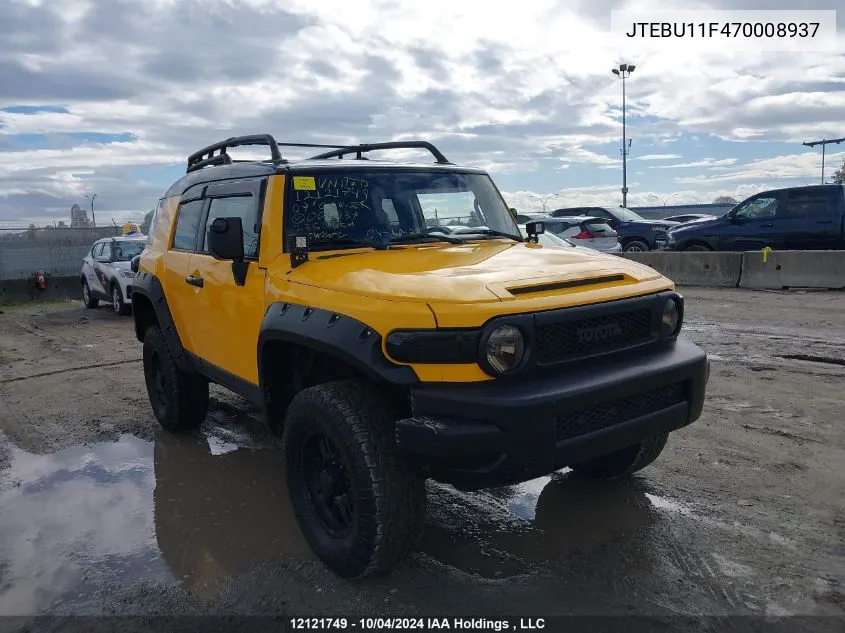 2007 Toyota Fj Cruiser VIN: JTEBU11F470008937 Lot: 12121749