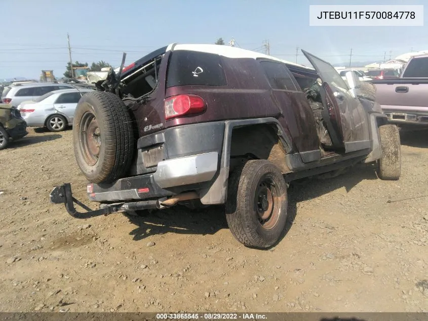 2007 Toyota Fj Cruiser VIN: JTEBU11F570084778 Lot: 33865545