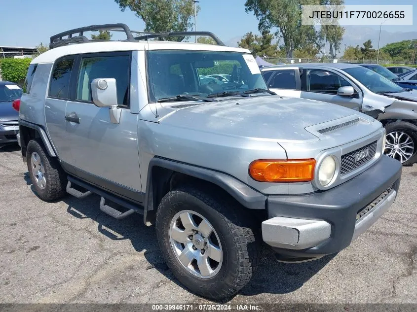 2007 Toyota Fj Cruiser VIN: JTEBU11F770026655 Lot: 39946171