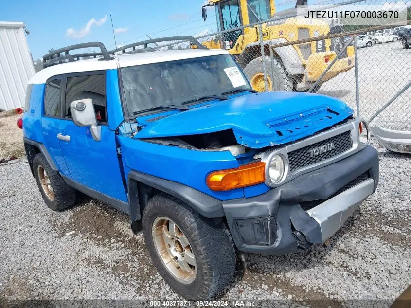 2007 Toyota Fj Cruiser VIN: JTEZU11F070003670 Lot: 40377371