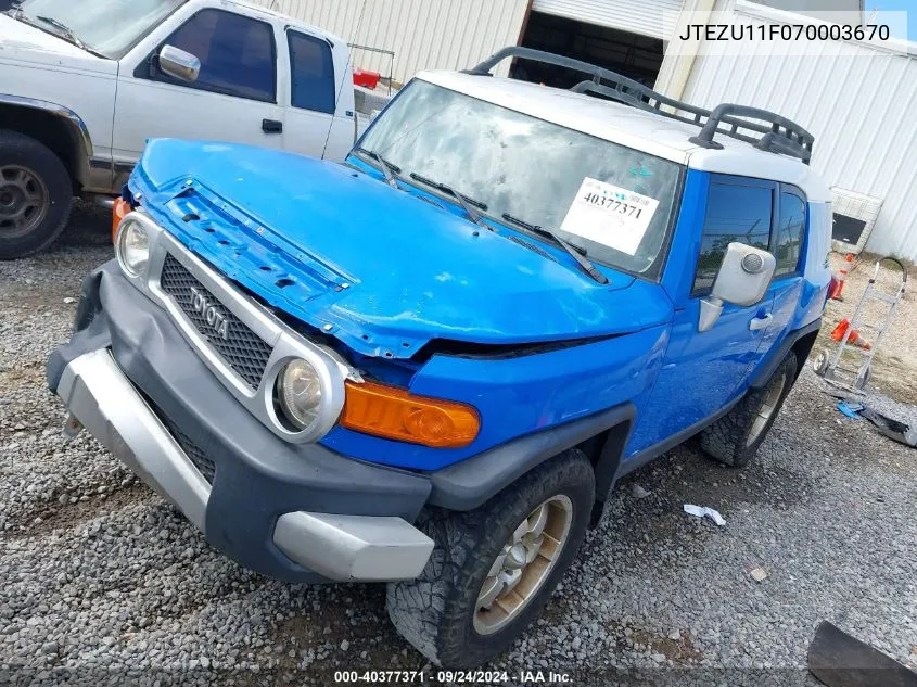 2007 Toyota Fj Cruiser VIN: JTEZU11F070003670 Lot: 40377371