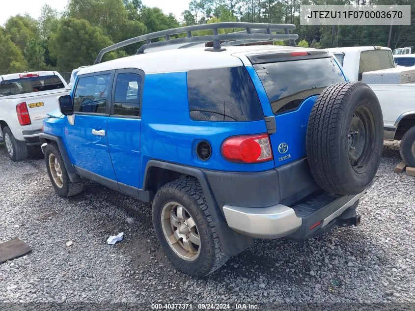 2007 Toyota Fj Cruiser VIN: JTEZU11F070003670 Lot: 40377371