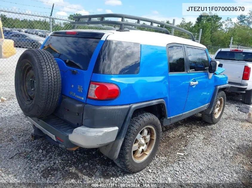 2007 Toyota Fj Cruiser VIN: JTEZU11F070003670 Lot: 40377371