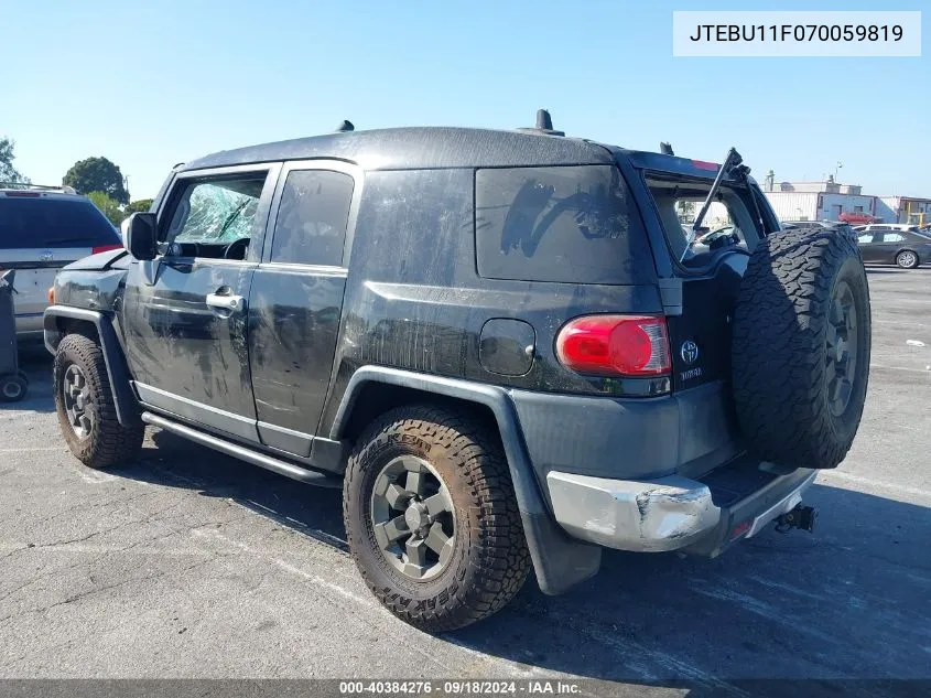 2007 Toyota Fj Cruiser VIN: JTEBU11F070059819 Lot: 40384276